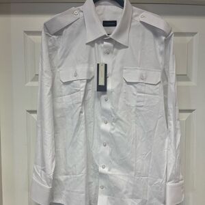 Tailor Store White Cotton Luxury Pilot Button Down Shirt sz approx XL